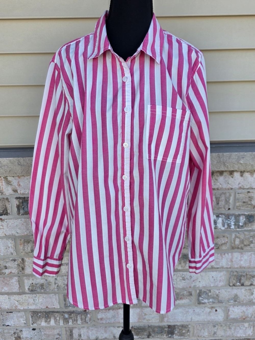 Maurices Pink & White Striped Button Down Shirt Medium Cotton